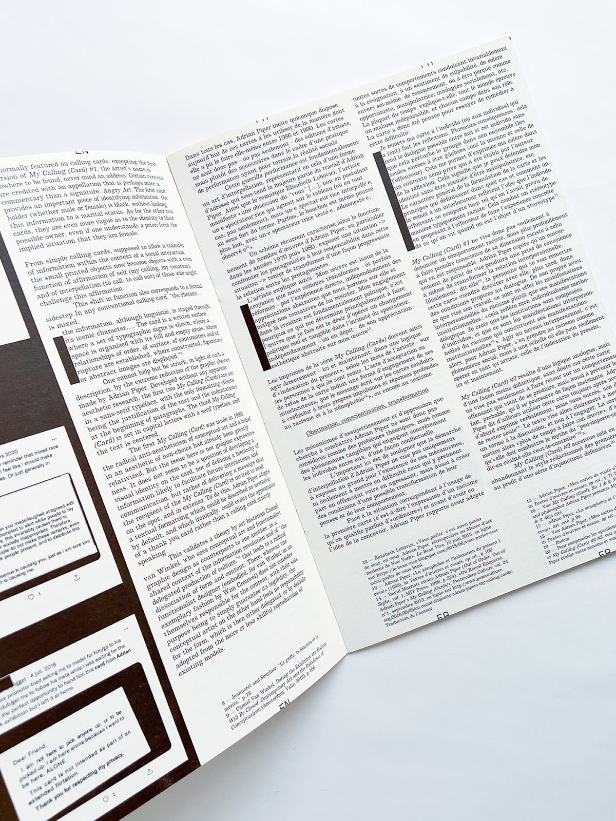 Revue Faire n°39 — A series of cards and performances: My Calling (Card) #1 #2 #3 by Adrian Piper
