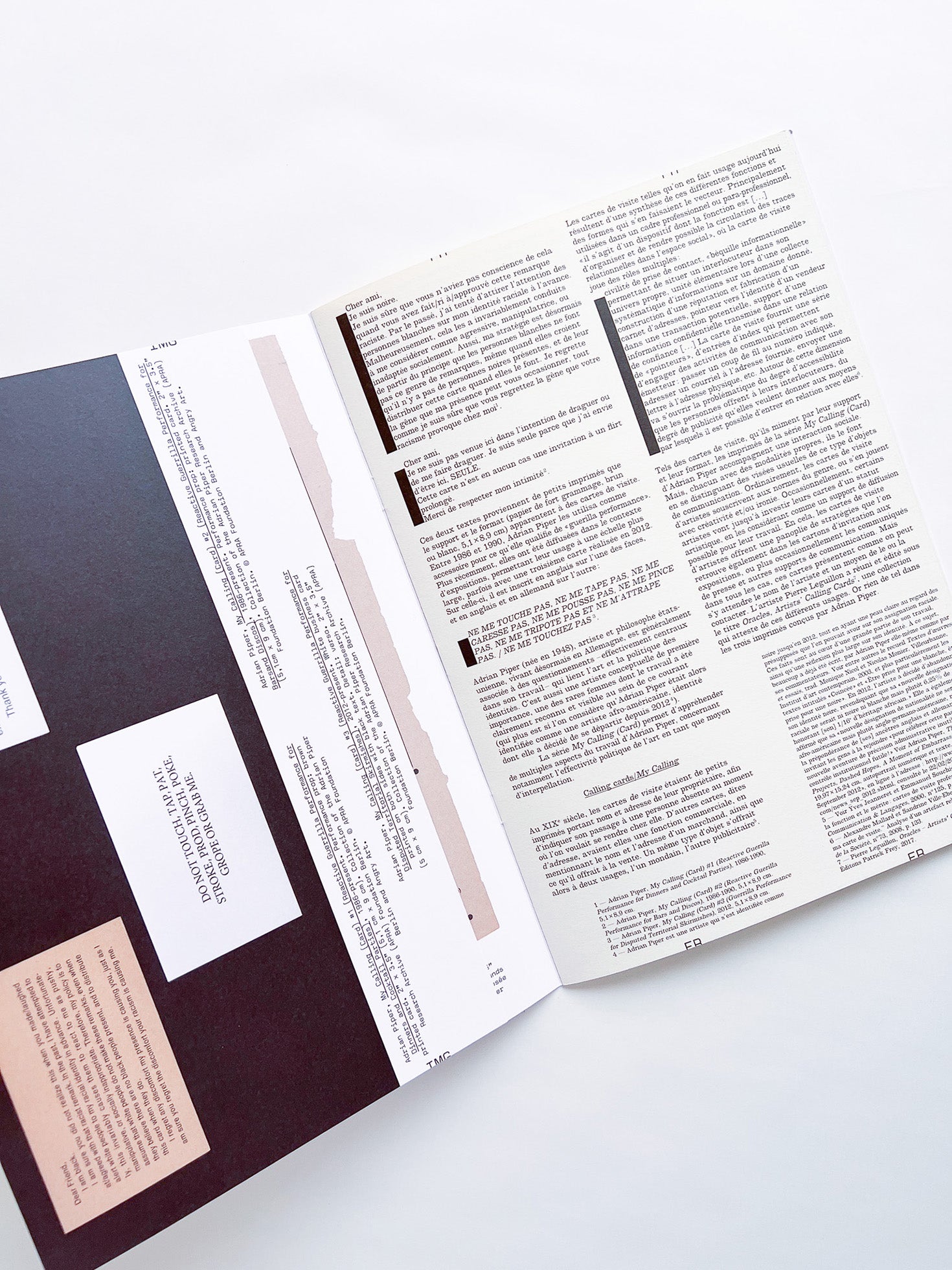 Revue Faire n°39 — A series of cards and performances: My Calling (Card) #1 #2 #3 by Adrian Piper