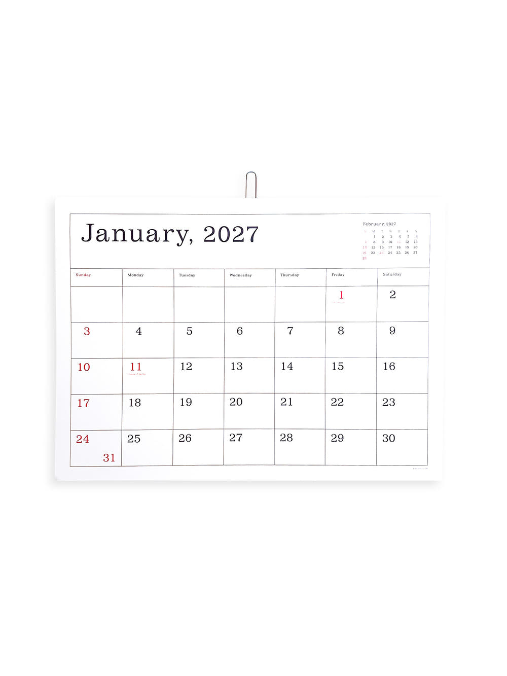 KASAI Kaoru Calendar 2027 （罫線あり / Lined）